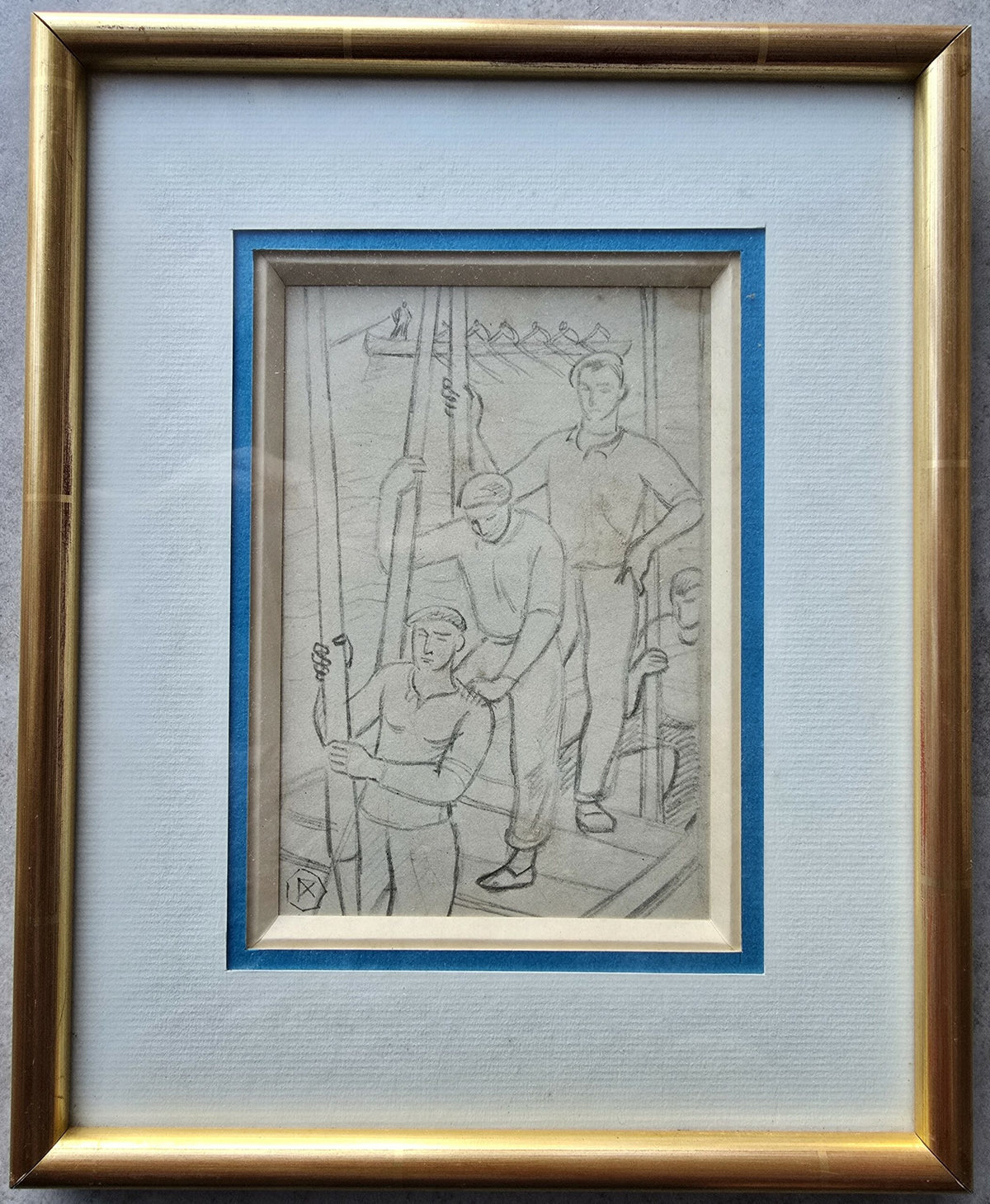 Ramiro ARRUE Reproduction d'un dessin préparatoire au tableau Rameurs