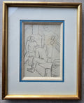 Ramiro ARRUE Reproduction d'un dessin préparatoire du tableau "Trois hommes sur un bateau"