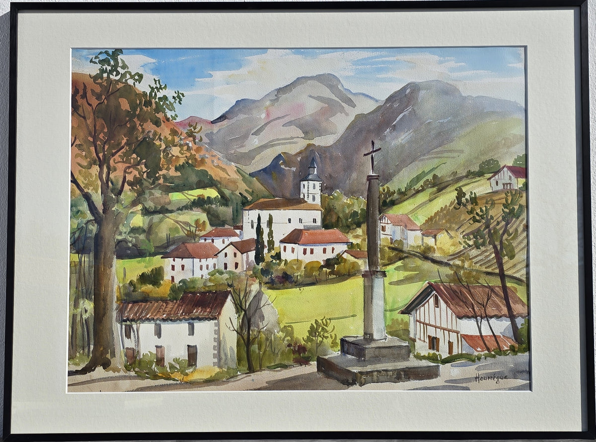 Jean HOURREGUE - Vue d'Itxassou (Œuvre originale)