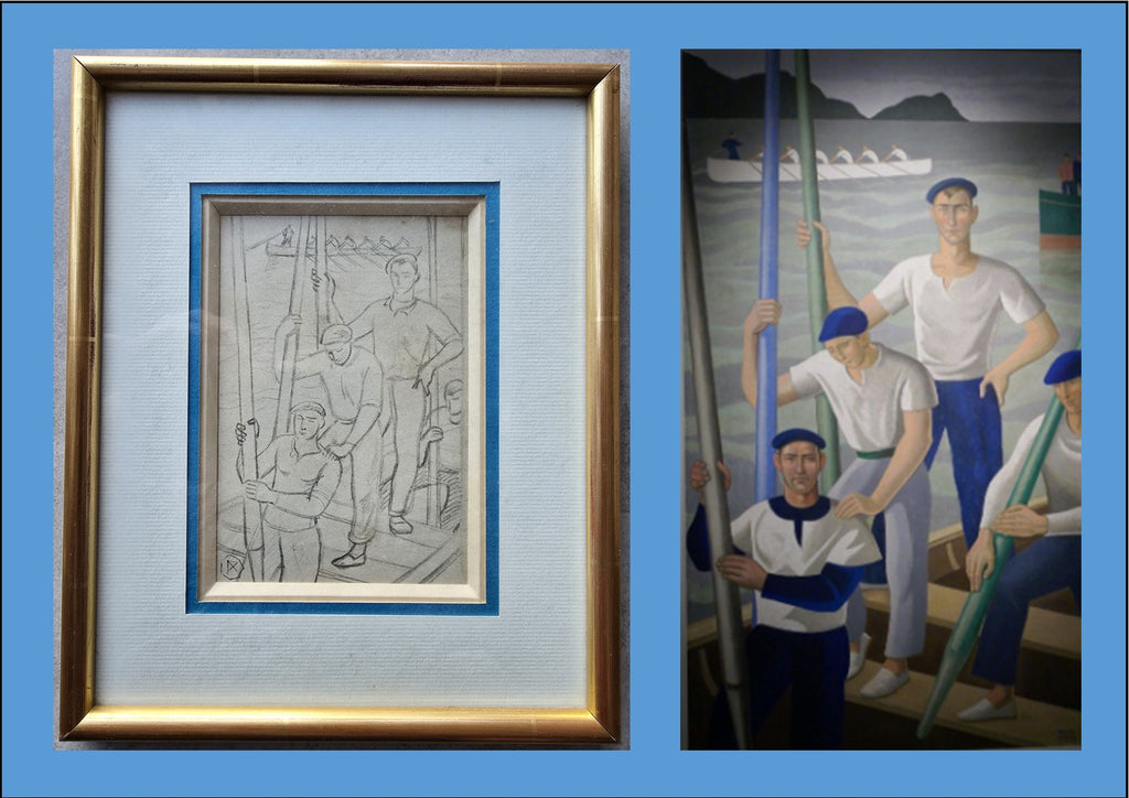 Ramiro ARRUE Reproduction d'un dessin préparatoire au tableau Rameurs