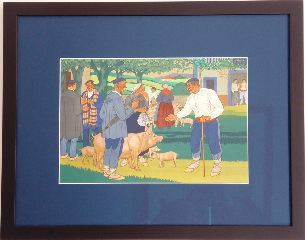 José ARRUE – Marché aux cochons (Lithographie signée dans la planche)