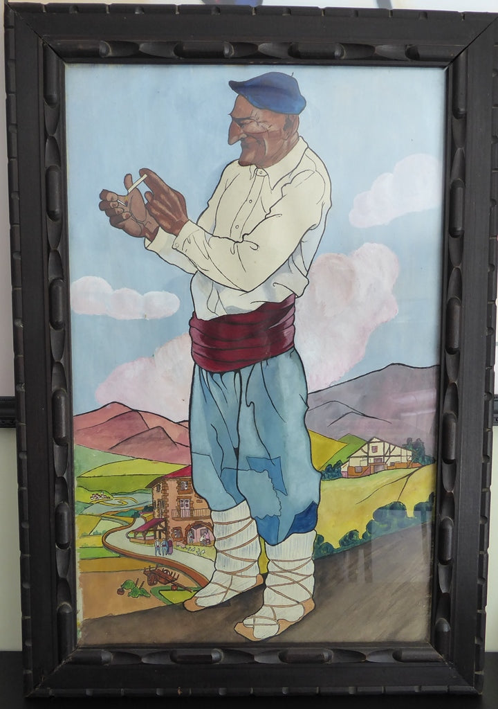 École Basque du XX siècle dans le gout de José ARRUE : Basque à la cigarette (Œuvre originale)